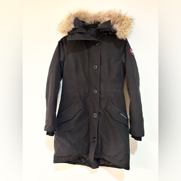 Canada Goose Rossclair Parka Heritage Women’s Sz Small Black Coat Fur Hood Trim - Picture 2 of 16